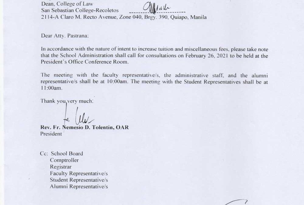 Notice of Consultation Meeting to the College of Law Dean